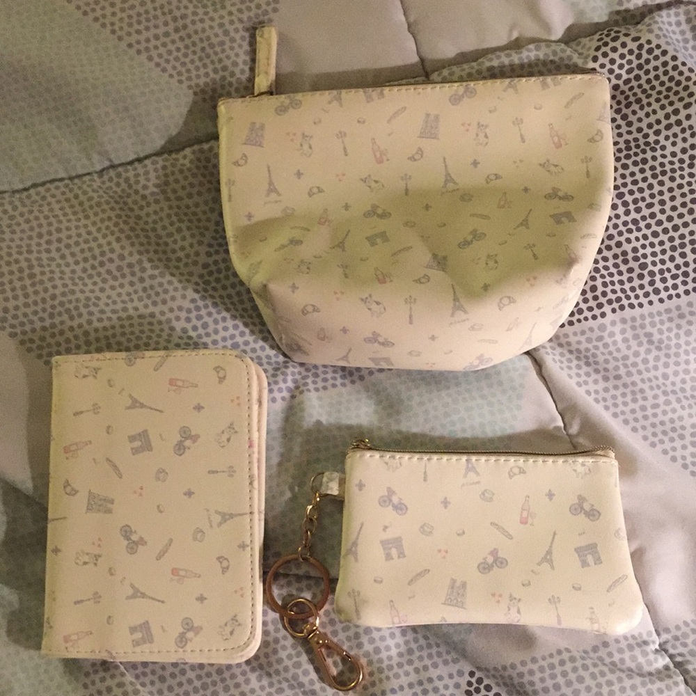 Cosmetic&passport case, coin case w keychain set